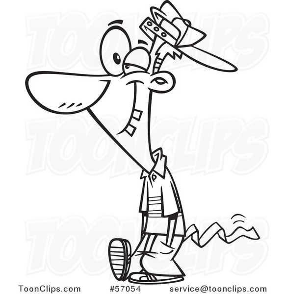 Cartoon Outline April Foolish Guy Walking with Toilet Paper Tucked in ...