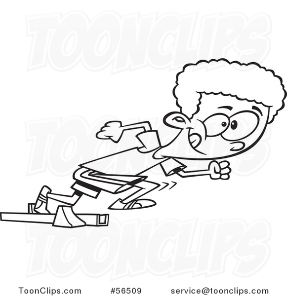 Cartoon Outline Black Track and Field Boy Taking off in a Sprint