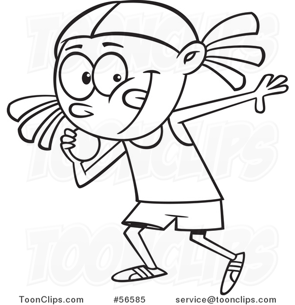 Cartoon Outline Black Track and Field Girl Throwing a Shotput
