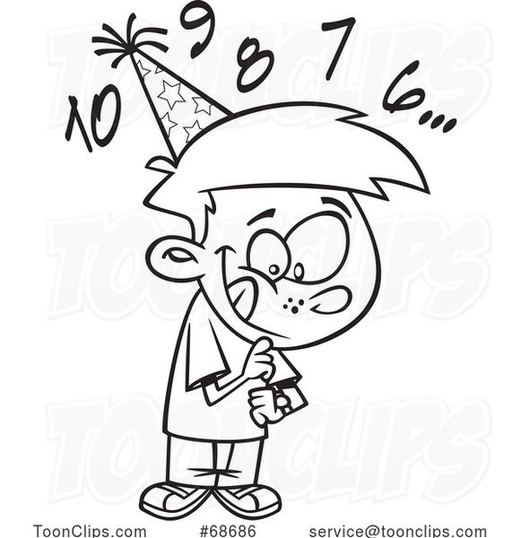 Cartoon Outline Boy Counting down to New Year