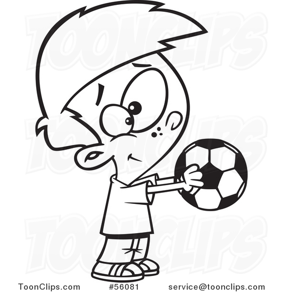Cartoon Outline Boy Holding out a Soccer Ball