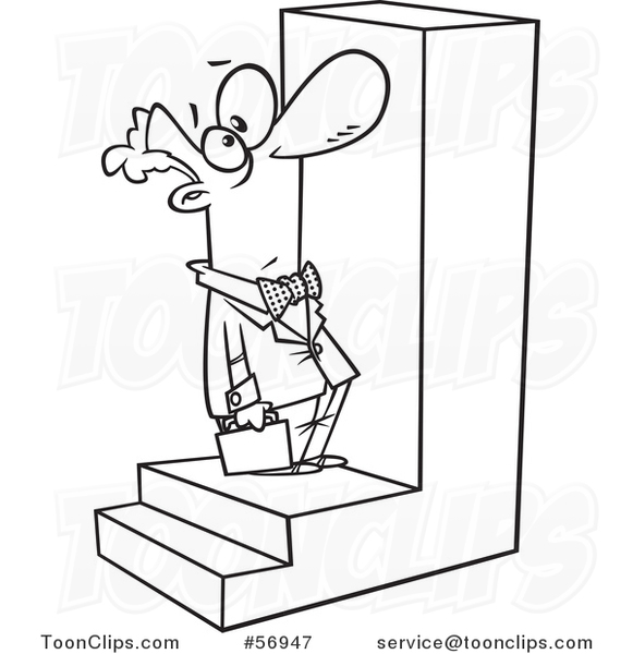 Cartoon Outline Businessman Looking up at a Big Step