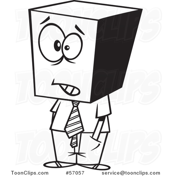 Cartoon Outline Businessman with a Block Head