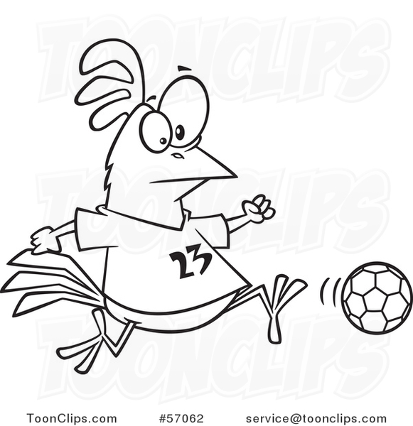 Cartoon Outline Chicken Playing Soccer