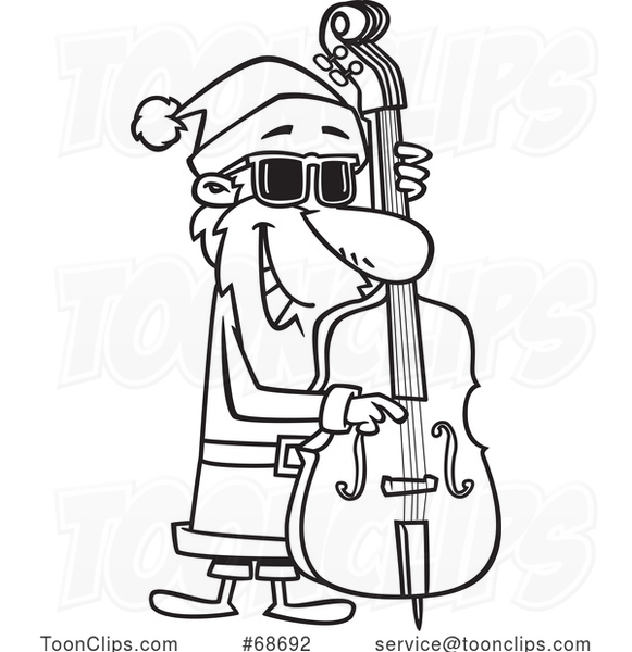 Cartoon Outline Christmas Santa Playing a Bass