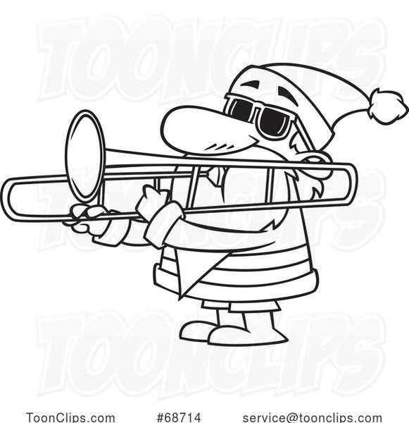 Cartoon Outline Christmas Santa Playing a Trombone