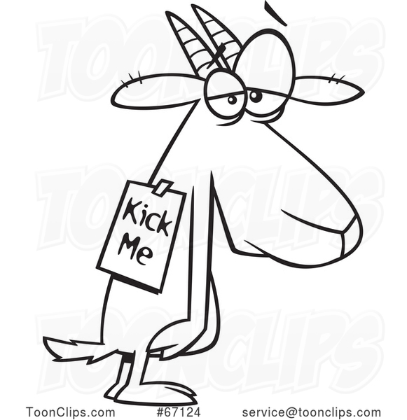 Cartoon Outline Depressed Bullied Goat Wearing a Kick Me Sign