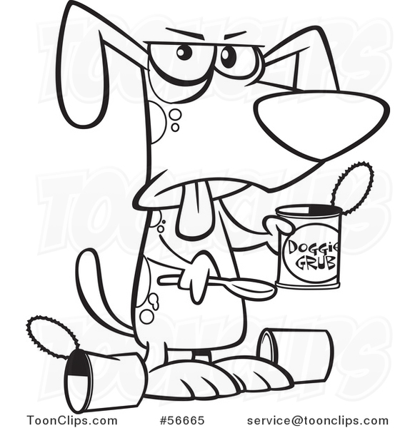 Cartoon Outline Dog Eating a Gross Can of Wet Food