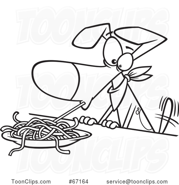 Cartoon Outline Dog Eating Spaghetti