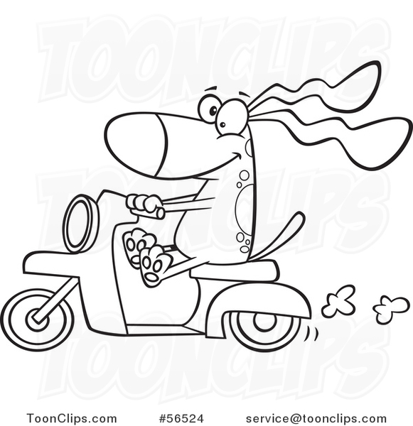 Cartoon Outline Dog Riding a Scooter