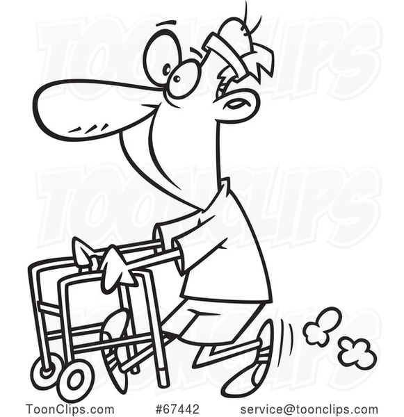 old man cartoon with walker