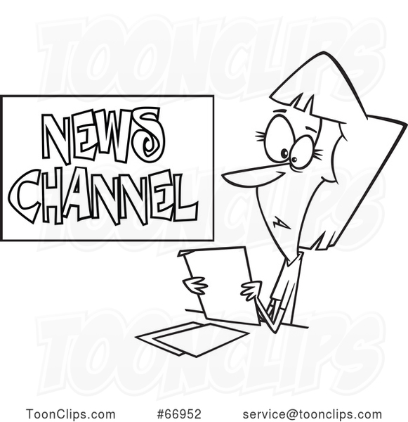 Cartoon Outline Female News Reporter at Work