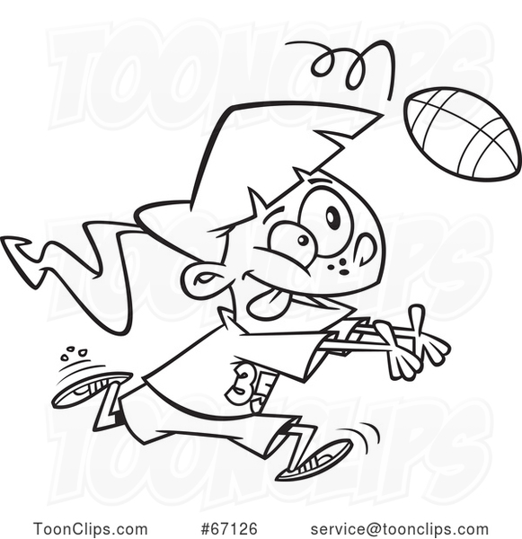 Cartoon Outline Girl Catching a Football