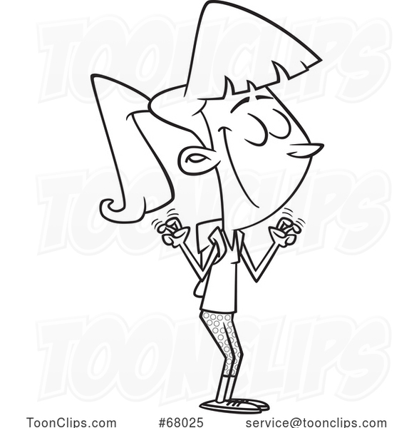 Cartoon Outline Girl Gesturing Air Quotes