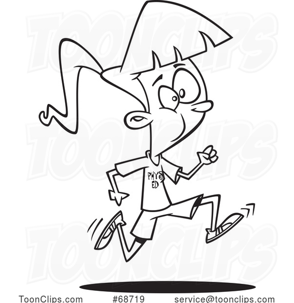 Cartoon Outline Girl Running in Physical Education Class