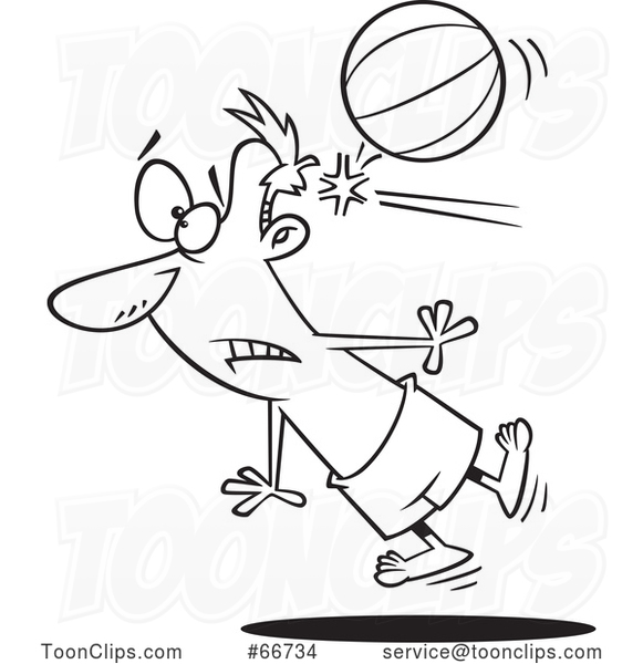Cartoon Outline Guy Being Knocked out by a Beach Ball