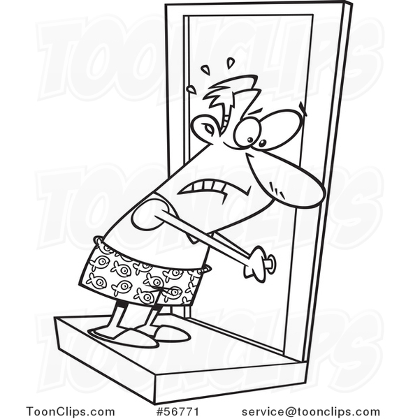 Cartoon Outline Guy in His Underware, Locked out of His House #56771 by Ron  Leishman
