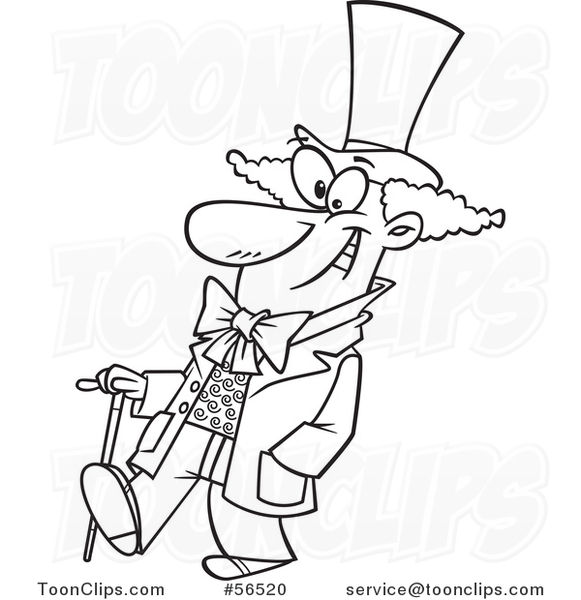 Cartoon Outline Guy, Willy Wonka, Walking with a Cane #56520 by