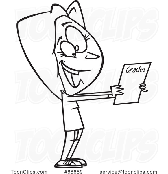 Cartoon Outline Lady Holding a Report Card