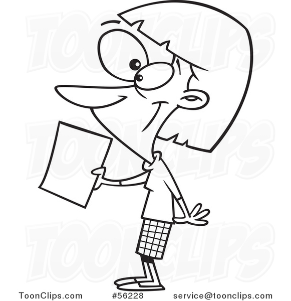 Cartoon Outline Lady Submitting an Application or Article