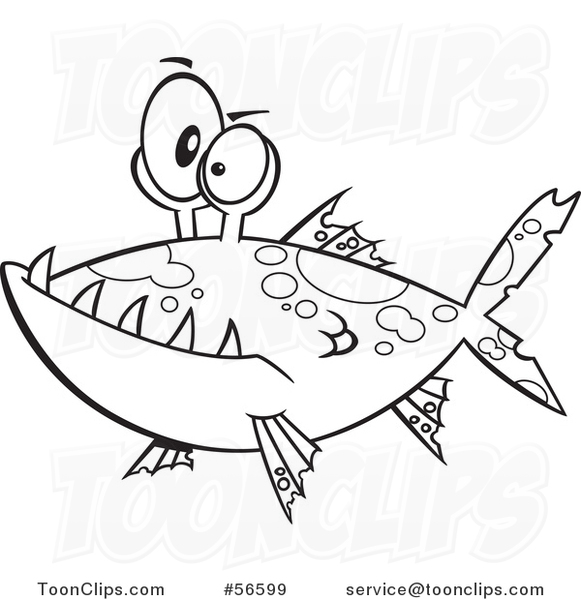 Cartoon Outline Monster Fish