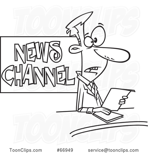 Cartoon Outline News Anchor at Work