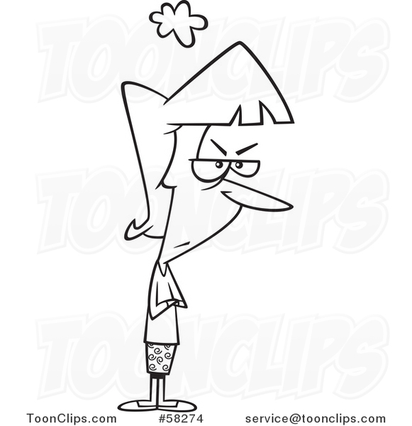 Cartoon Outline of Angry Woman with Folded Arms #58274 by Ron Leishman