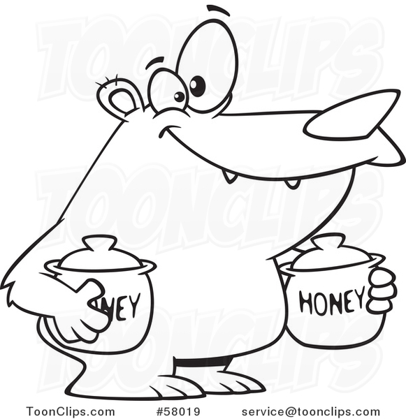 Cartoon Outline of Bear Carrying Honey Jars #58019 by Ron Leishman