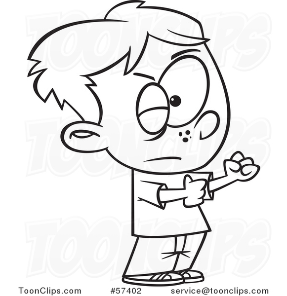 Cartoon Outline of Black Eyed Boy Ready to Fight