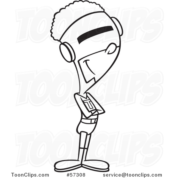 Cartoon Outline of Black Super Guy Standing with His Arms Folded
