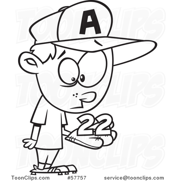 Cartoon Outline of Boy Baseball Player Holding a Catch 22