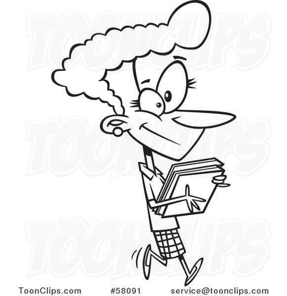 Cartoon Outline of Businesswoman Carrying Books