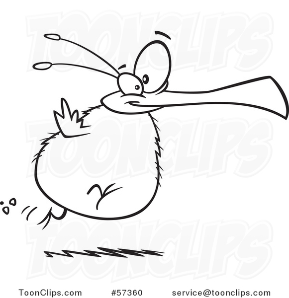 Cartoon Outline of Chubby Flightless Bird Running