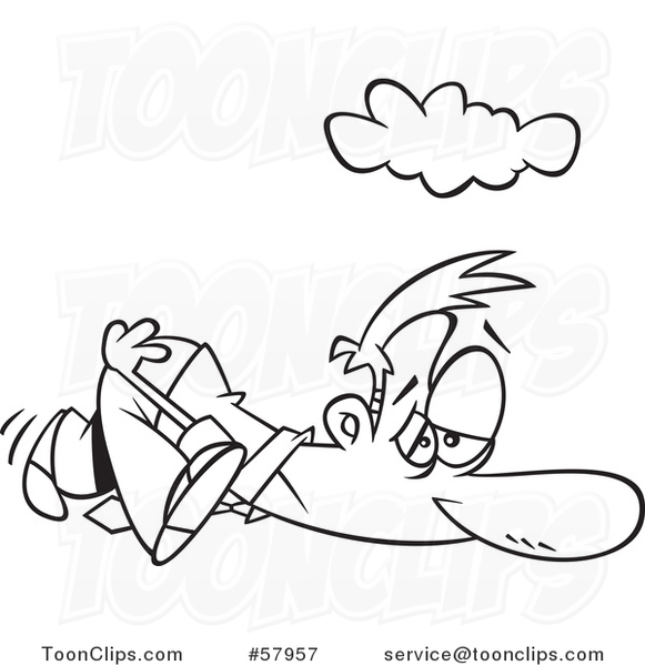 Cartoon Outline of Exhausted Man Dragging on a Monday