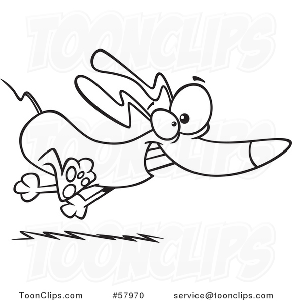 Cartoon Outline of Frisky Dachshund Dog Running