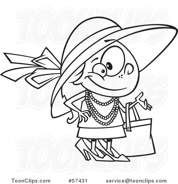 Cartoon Outline of Girl Dressed up in Heels and a Hat