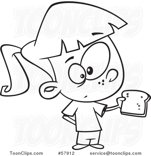 Cartoon Outline of Girl Holding a Slice of Bread