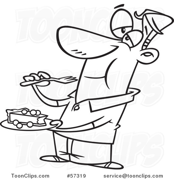 Cartoon Outline of Guy Eating Cheesecake