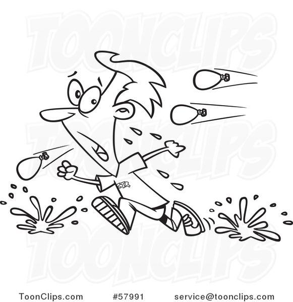 Cartoon Outline of Guy Retreating from a Water Balloon Fight