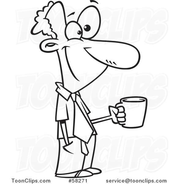 Cartoon Outline of Happy Businessman Taking a Coffee Break