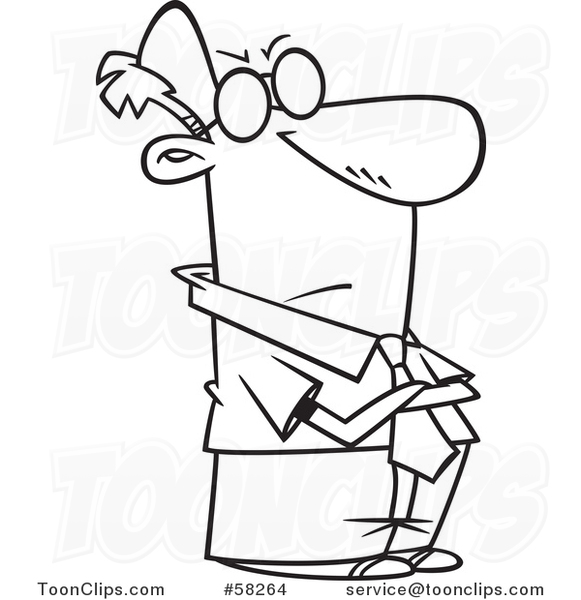 Cartoon Outline of Impatient Businessman with Folded Arms
