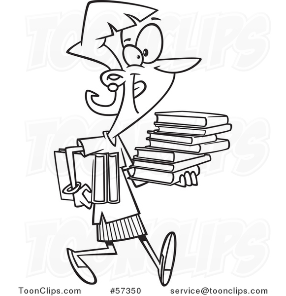 Cartoon Outline of Lady Carrying Books