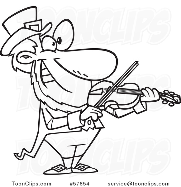 Cartoon Outline of Leprechaun Playing a Violin