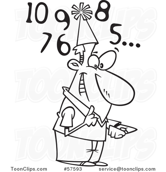 Cartoon Outline of Man Counting down to New Year