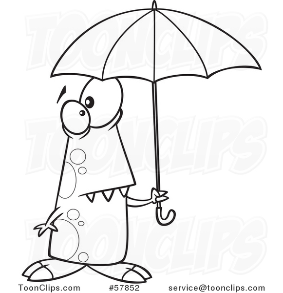 Cartoon Outline of Shower Ready Monster Holding an Umbrella