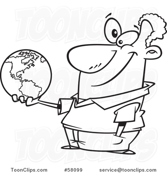 Cartoon Outline of Teacher Holding a Globe