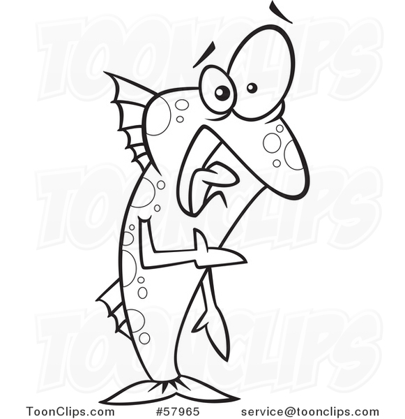Cartoon Outline of Uncomfortable Fish out of Water