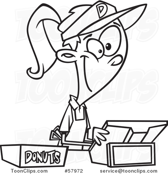 Cartoon Outline of Young Lady Selling Donuts