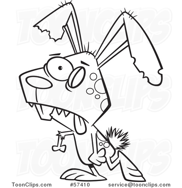 Cartoon Outline of Zombie Bunny Rabbit Walking
