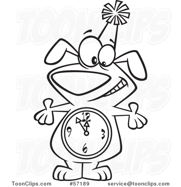 Cartoon Outline Party Dog with a Count down Clock Body #57189 by Ron  Leishman